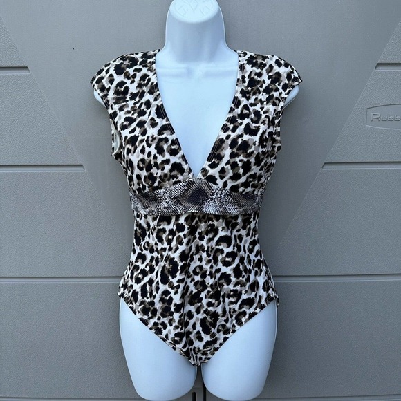 Bleu Rod Beattie Leopard Print Cap Sleeve Mio One Piece Swimsuit, US 8 - Picture 5 of 8